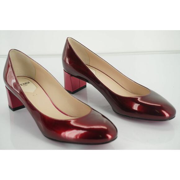 Fendi Eloise Metallic Red Patent Block Heels Pumps Size 36.5 New $700 - Picture 6 of 11